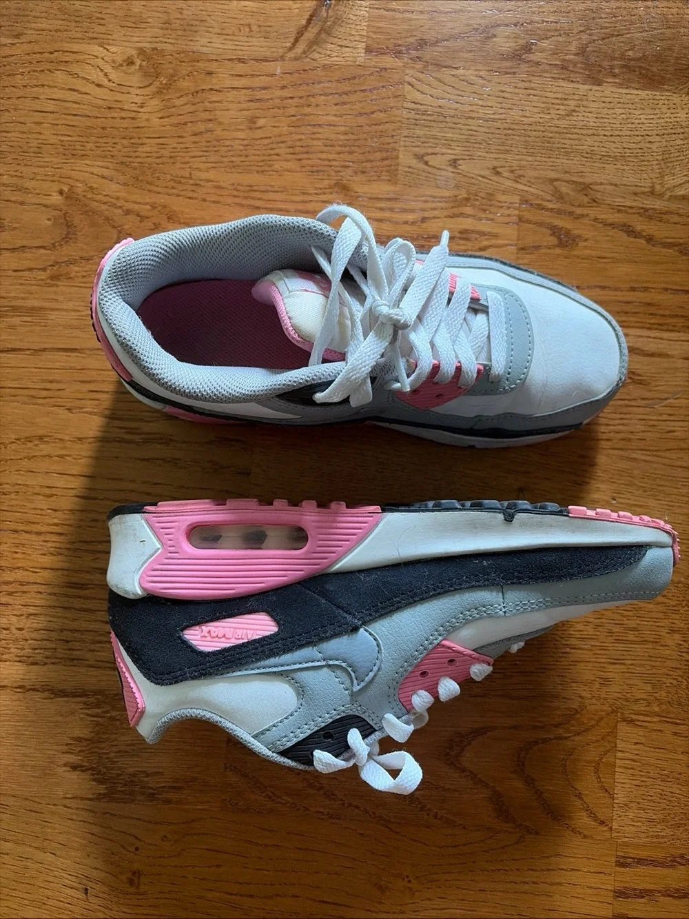 Nike Air Max 90 Shoe Y 4.5 EU 36.5 Sneaker Low Top White Gray Black Pink Girls